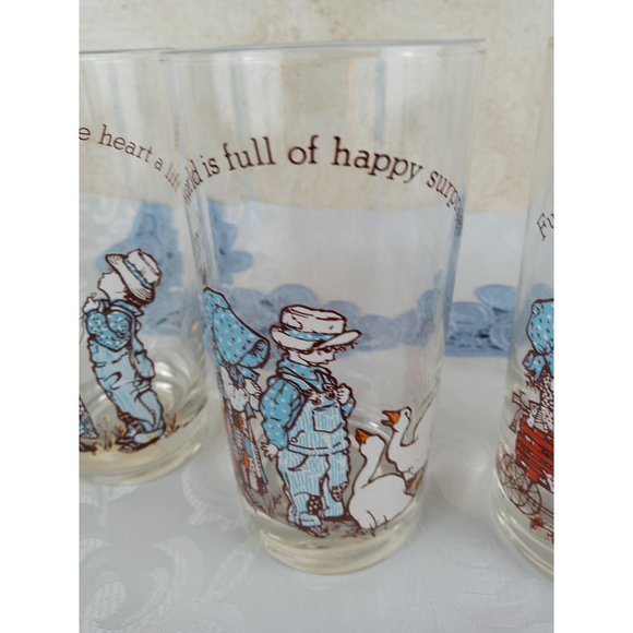 Vintage 1970's American Greetings Holly Hobbie Tumbler Glasses Blue Set of 4 - Picture 5 of 7